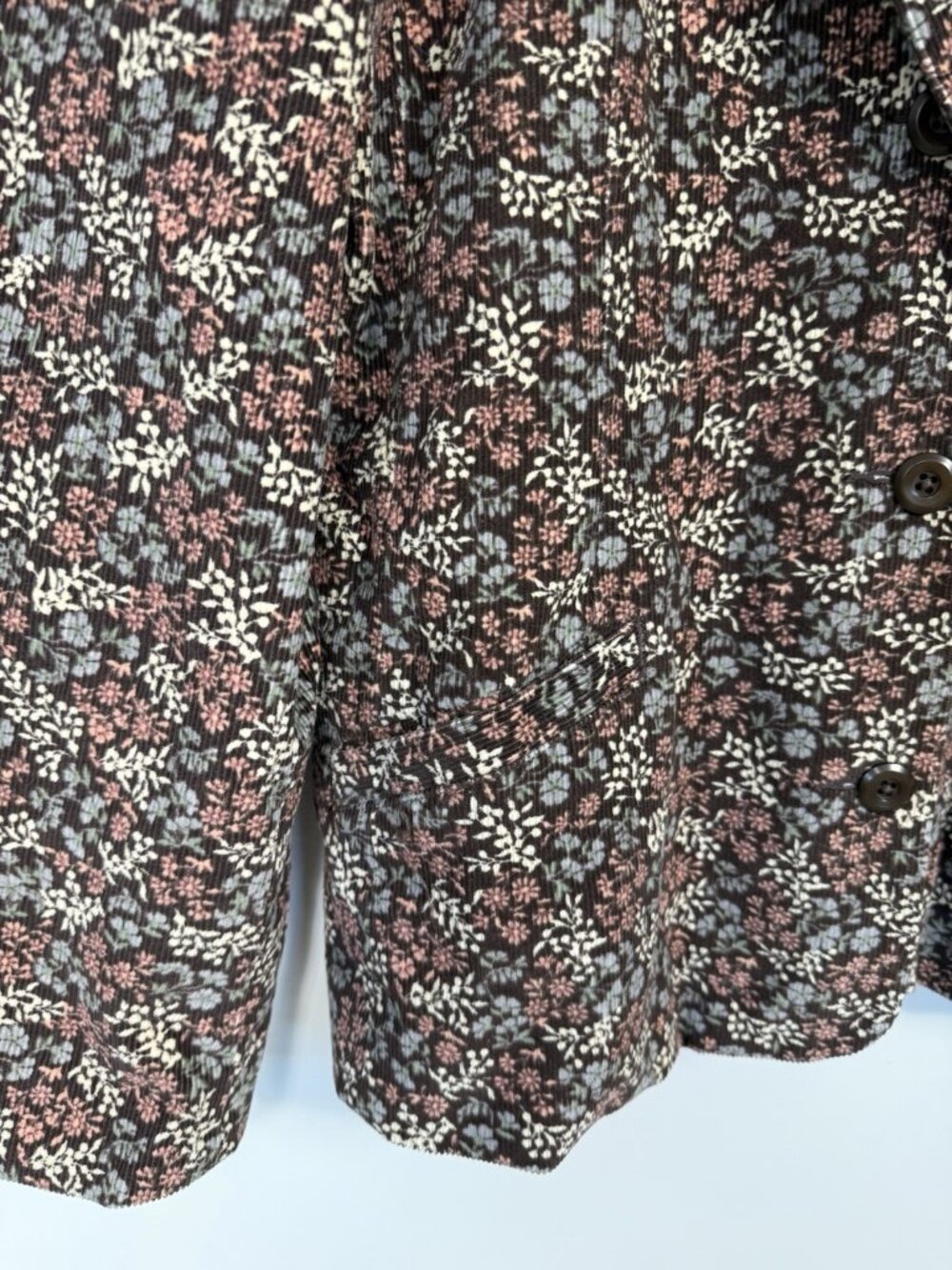 LL Bean Womens Blazer 18 Petite Brown Floral Corduroy Button Jacket Pockets - Picture 6 of 12